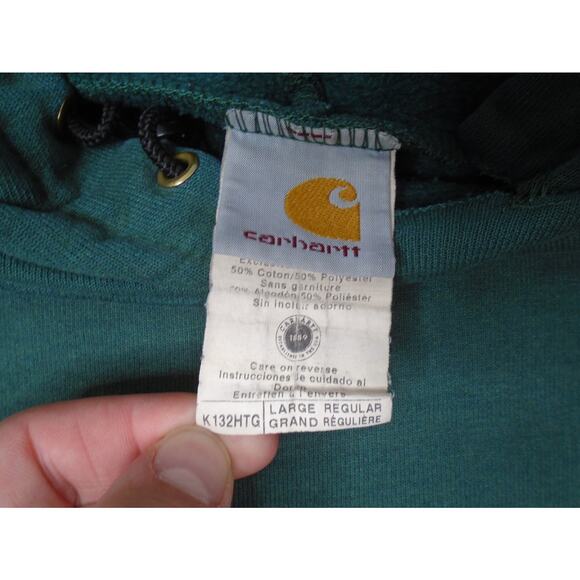 Vintage Carhartt Made in USA Green Hoodie Sweatshirt Large K132HTG Distressed - Picture 8 of 16